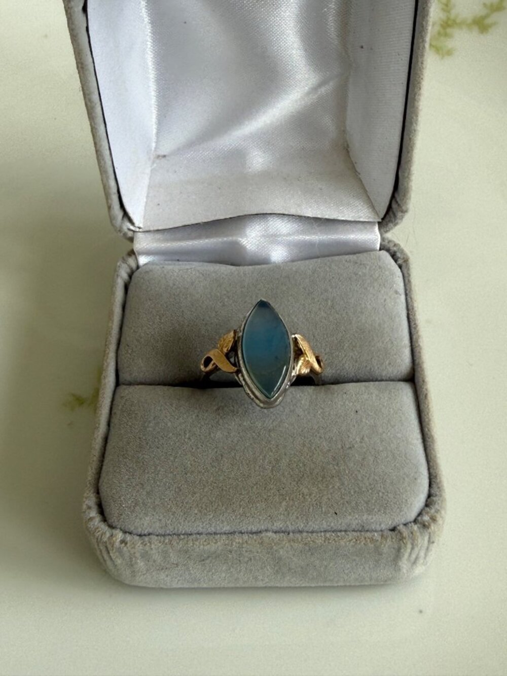 Vintage 60's Ring Clark & Coombs Blue Marquis Blue Agate Sterling 10K Gold Fille